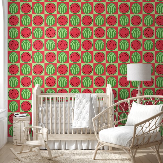 Cute Watermelon Fruit Pattern Kids Nursery Room Wallpaper (Kids)