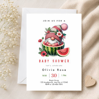 Cute Watermelon Gnome Baby Shower Invitation