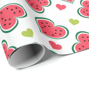 Cute Watermelon Hearts Girly Melons Fruit Pattern Wrapping Paper