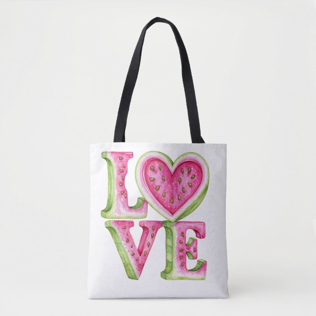 Cute Watermelon Love Heart Design Tote Bag (Front)