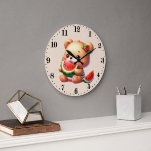 Cute watermelon lovers bear large clock