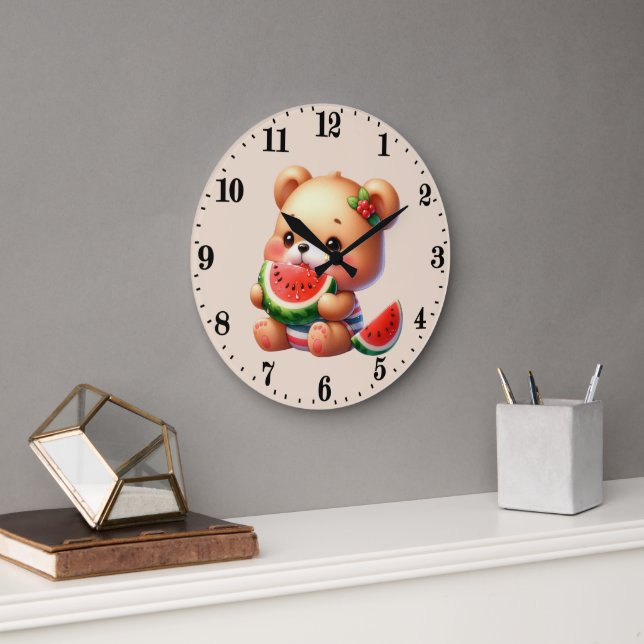 Cute watermelon lovers bear large clock (Office)