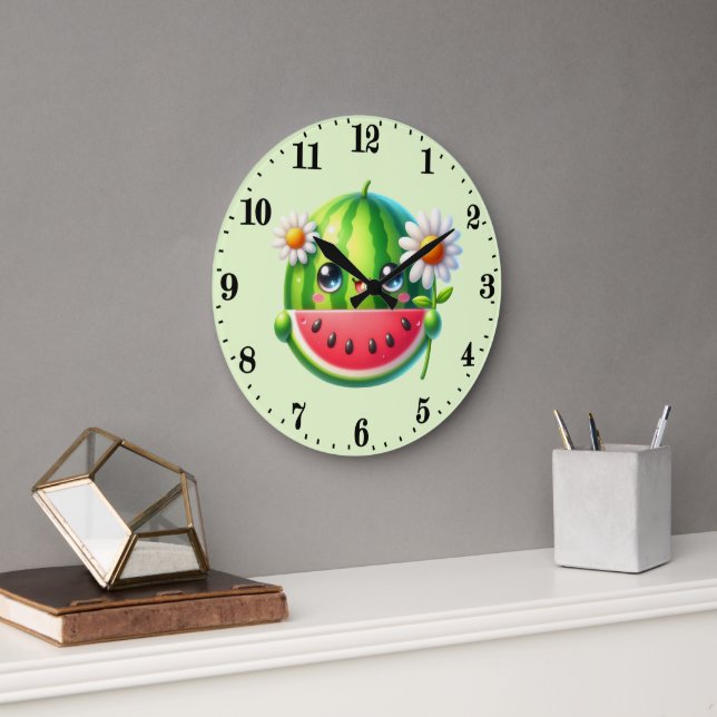 Cute watermelon lovers kitchen large clock (Office)