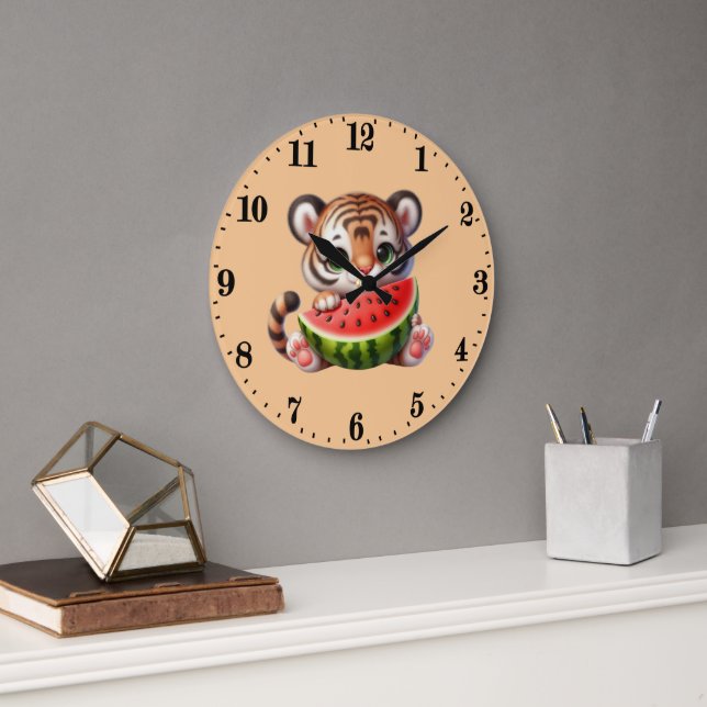 Cute watermelon lovers Tiger Large Clock (Office)