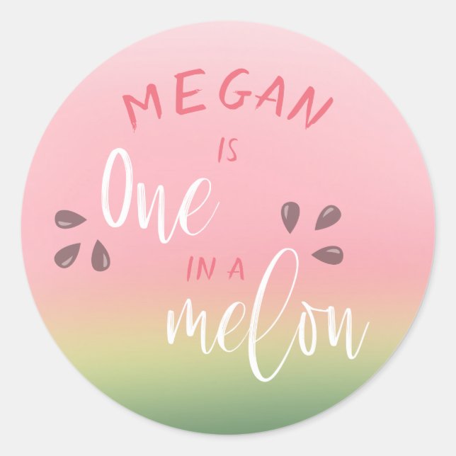 Cute Watermelon "One In A Melon" Tropical Themed Classic Round Sticker (Front)
