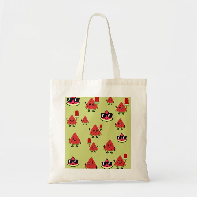 Cute Watermelon Pattern Aesthetic Canvas Tote Bag (Front)