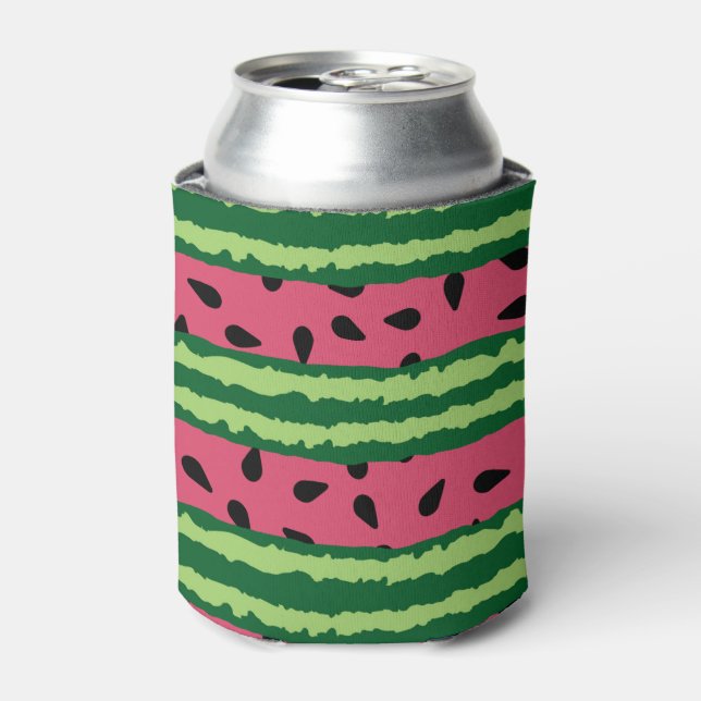 Cute Watermelon Pattern Pink & Green Can Cooler (Can Front)