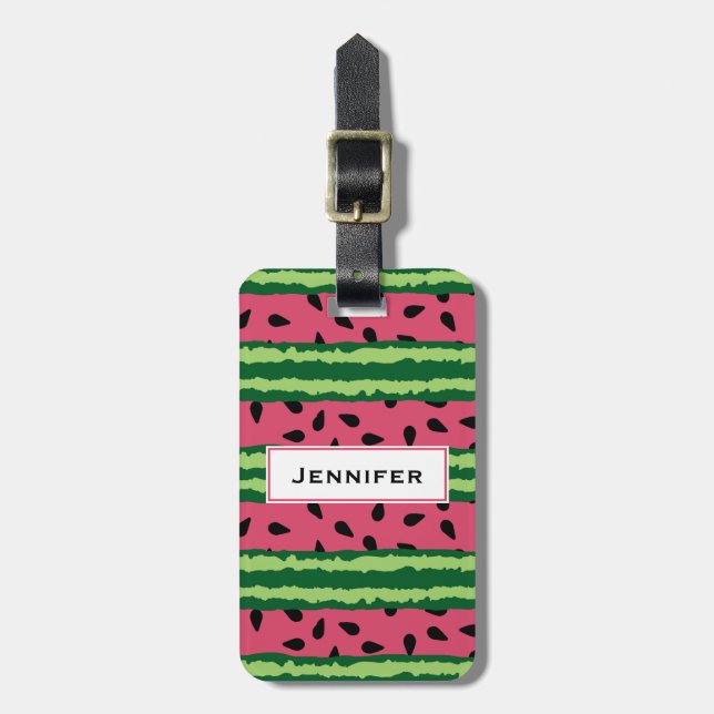 Cute Watermelon Pattern Pink & Green Luggage Tag (Front Vertical)
