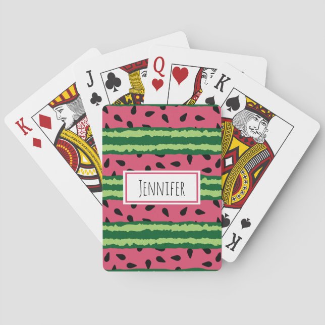 Cute Watermelon Pattern Pink & Green Playing Cards (Back)