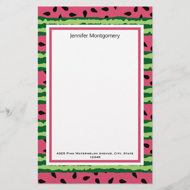 Cute Watermelon Pattern Pink & Green Stationery (Front)
