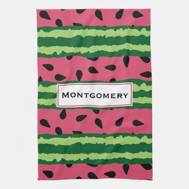 Cute Watermelon Pattern Pink & Green Tea Towel (Vertical)