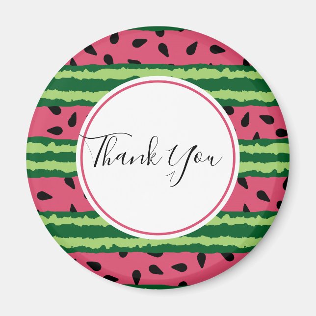 Cute Watermelon Pattern Pink & Green Thank You Magnet (Front)