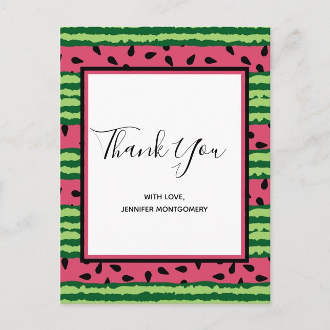 Cute Watermelon Pattern Pink & Green Thank You Postcard (Front)