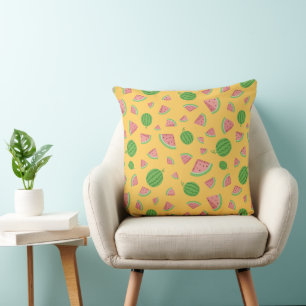 Cute Watermelon Pattern yellow Throw Pillow