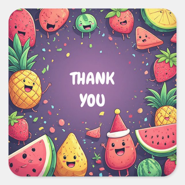 🍓 Cute Watermelon Pineapple Strawberry Party Fram Square Sticker (Front)