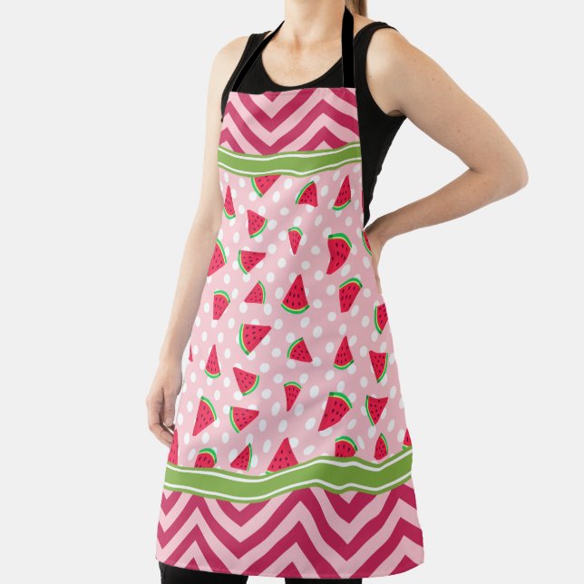 Cute Watermelon Polka Dot & Chevron Pink Apron (Insitu)
