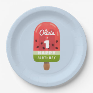 Cute Watermelon Popsicle 1st Birthday  Paper Plate