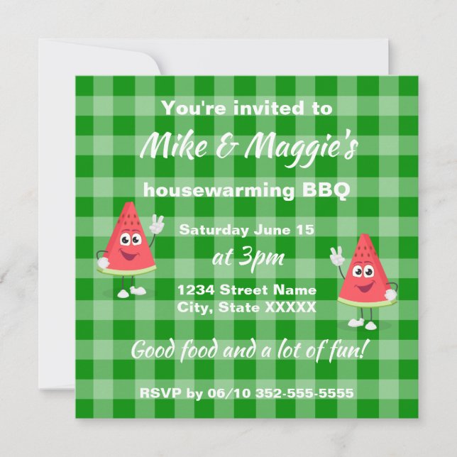 Cute Watermelon Printable Housewarming BBQ Invitation (Front)