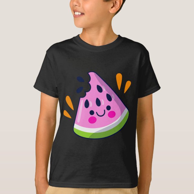 Cute Watermelon Slice Bite Vibrant Summer Vacation T-Shirt (Front)