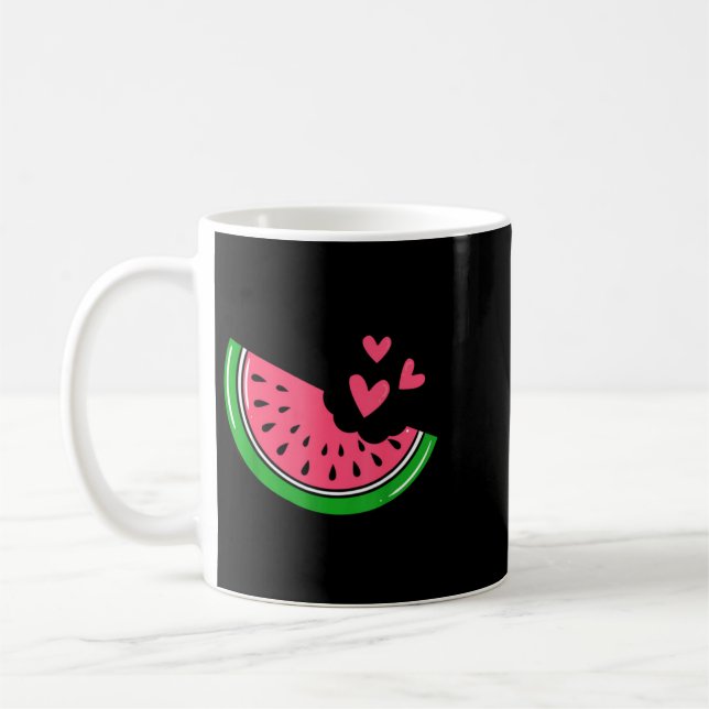 Cute Watermelon Slice Bitten With Hearts Summer Coffee Mug (Left)