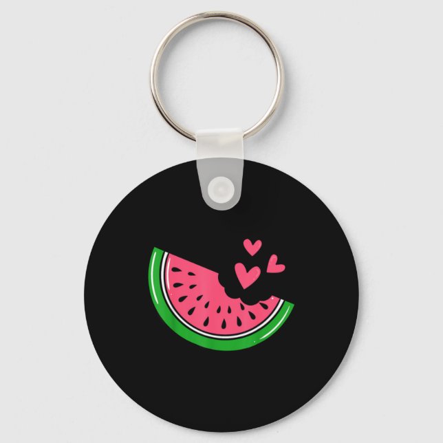 Cute Watermelon Slice Bitten With Hearts Summer Key Ring (Front)