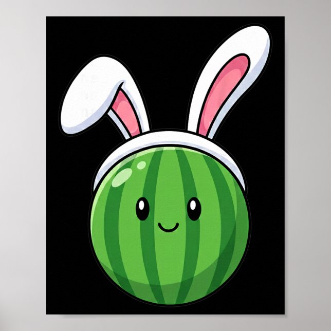 Cute Watermelon With Bunny Ears Easter Fruits  Poster (Front)
