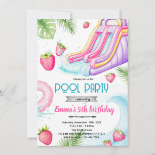 Cute waterslide strawberry pool invite
