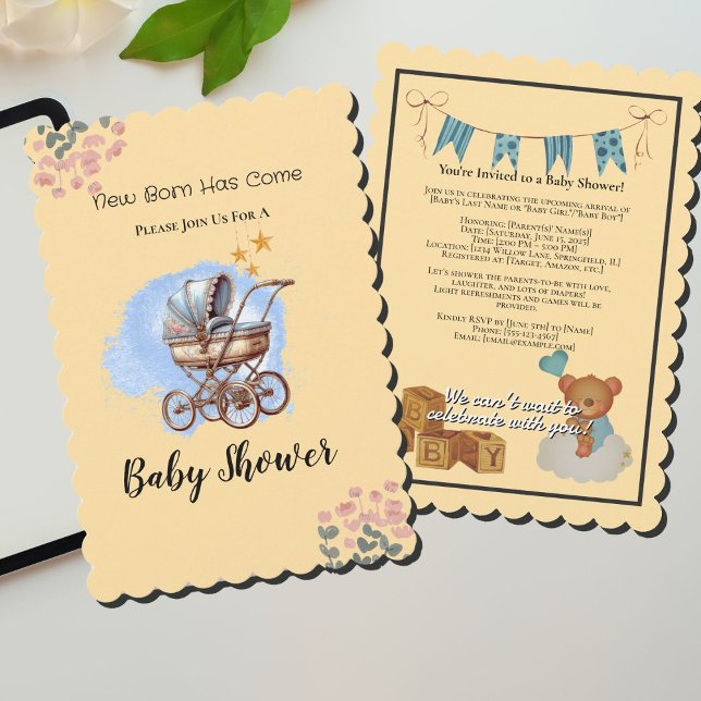 Cute Watter colour Personalised Baby Shower  Invitation (Cute Watter color Personalized Baby Shower Invitation)