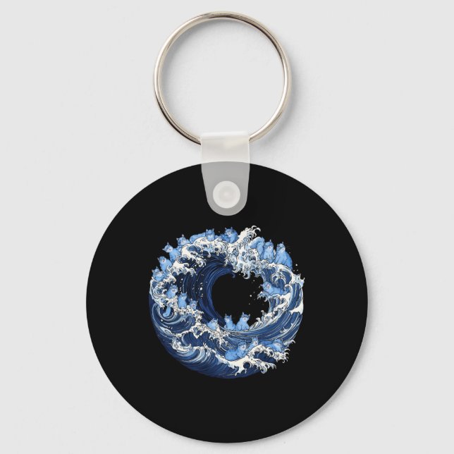 Cute Wave Of Blue Cats For Kamala 2  Key Ring (Front)
