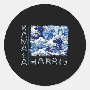 Cute Wave Of Blue Cats For Kamala Harris Funny Classic Round Sticker