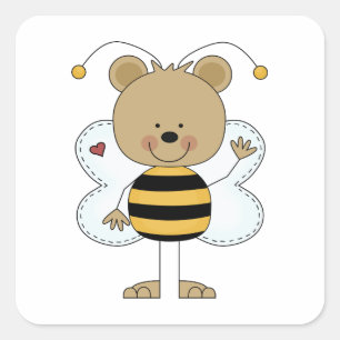 cute waving bumble bee bear square sticker