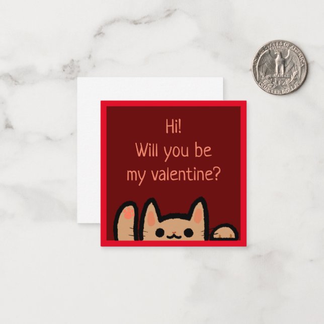 Cute Waving Cat Valentines Card (Front/Back In Situ)