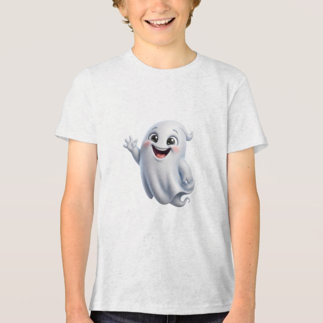 Cute Waving Ghost Halloween Design Tri-Blend Shirt (Front)