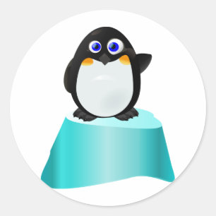 Cute Waving Penguin Classic Round Sticker