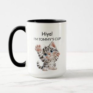 Cute Waving Tabby Kitten Cat Mug Personalised