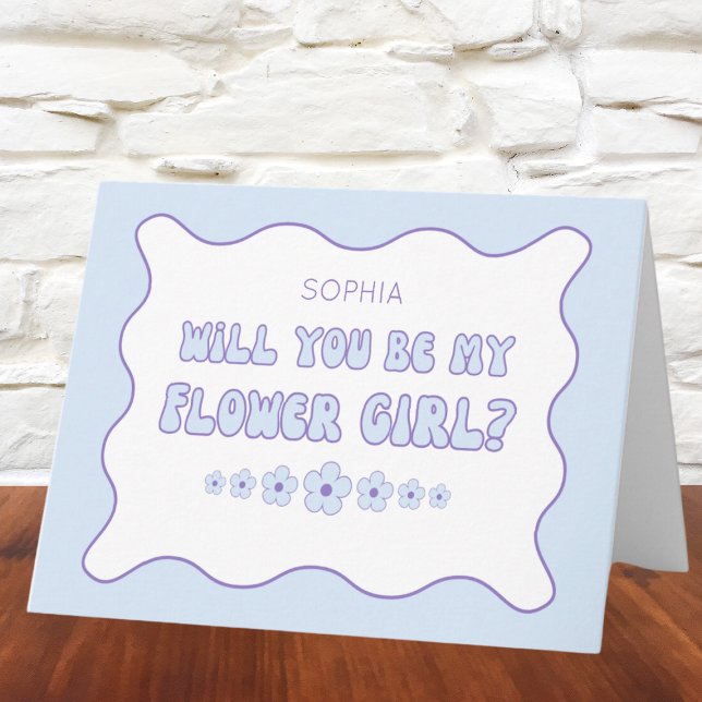 Cute Wavy Blue Personalised Flower Girl Proposal Card (Creator Uploaded)