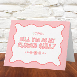 Cute Wavy Pink Personalised Flower Girl Proposal Card
