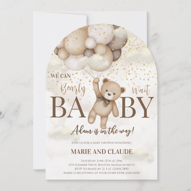 Cute We Can Bearly Wait  baby shower Invitation (Front)
