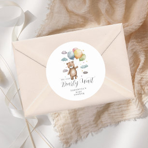 Cute We Can Bearly Wait Bear Balloon Baby Shower Classic Round Sticker