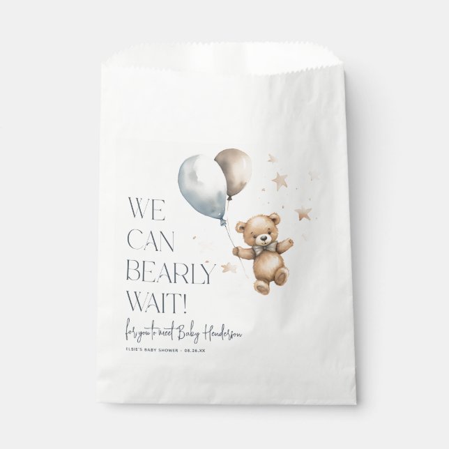 Cute We Can Bearly Wait Boy Baby Shower Favour Bags (Front)