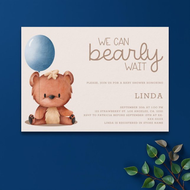 Cute We Can Bearly Wait Boy Baby Shower Invitation (Creator Uploaded)