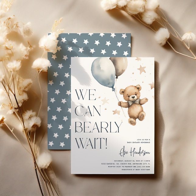 Cute We Can Bearly Wait Boy Baby Shower Invitation (Creator Uploaded)