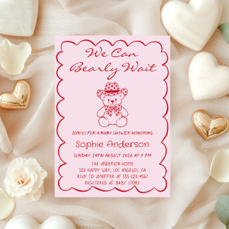 Cute We Can Bearly Wait Teddy Bear Baby Shower Invitation
