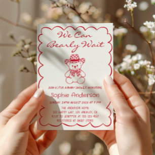 Cute We Can Bearly Wait Teddy Bear Baby Shower Invitation