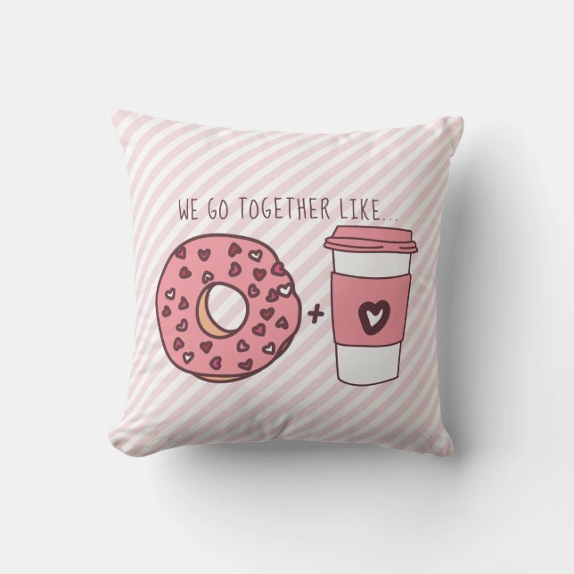 Cute We Go Together Doughnut & Coffee Valentine Cushion (Front)