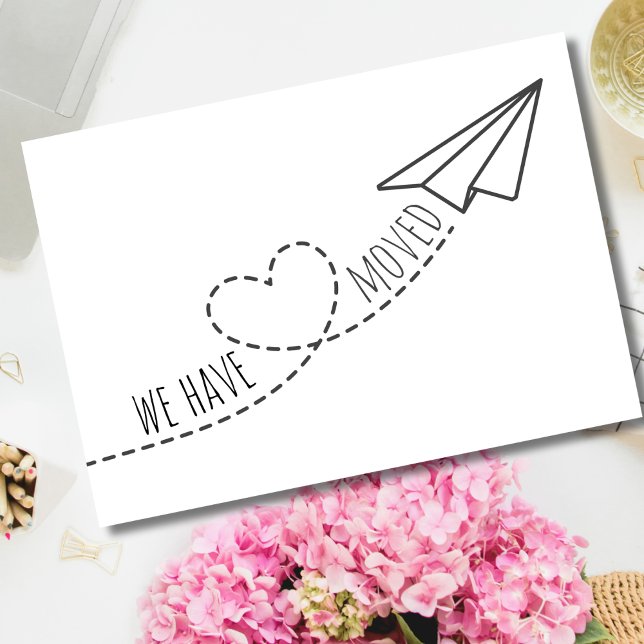 Cute We Have Moved Modern Heart Paper Plane Postcard (Creator Uploaded)