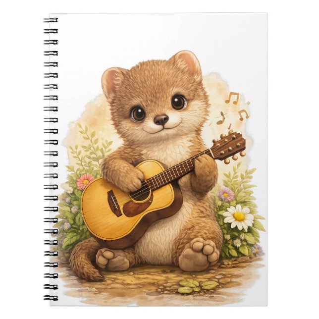 Cute Weasel Guitar Spiral Notebook (Front)