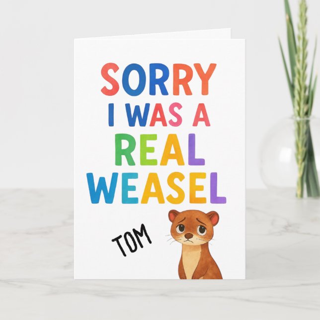 Cute Weasel Sorry apology Thank You Card (Front)