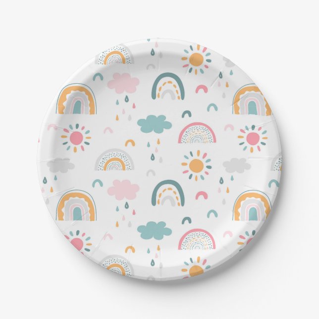 Cute Weather Pattern Paper Plate (Front)