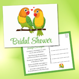 Cute Wedding Birds Green Lovebird Bridal Shower Invitation Postcard